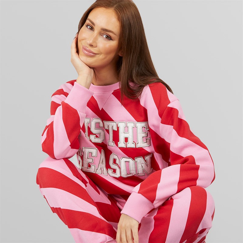 L'amore Couture Womens Candy Cane Christmas Lounge Set Pink
