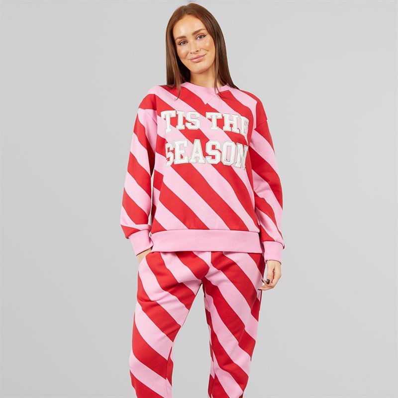 L'amore Couture Womens Candy Cane Christmas Lounge Set Pink