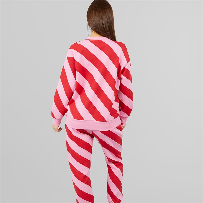 L'amore Couture Womens Candy Cane Christmas Lounge Set Pink