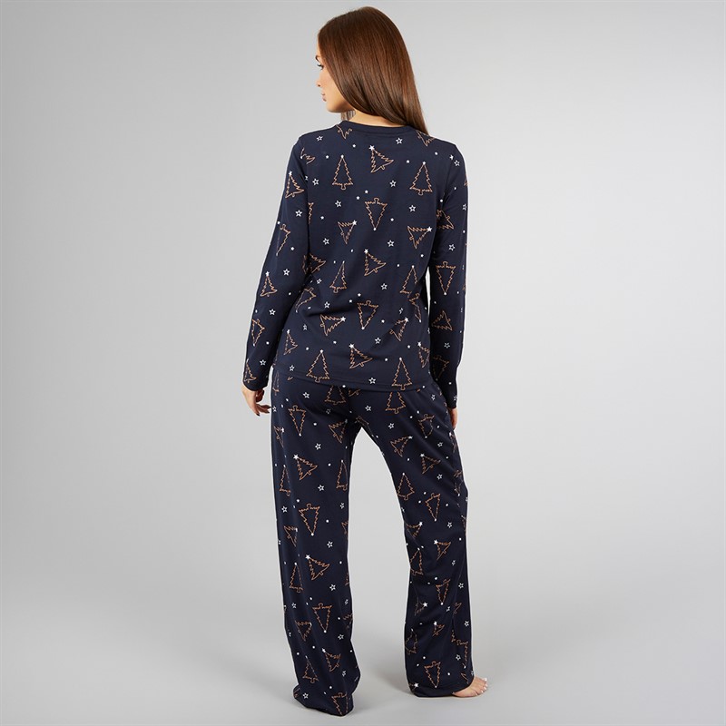 L'amore Couture Womens Christmas Tree Pyjama Navy