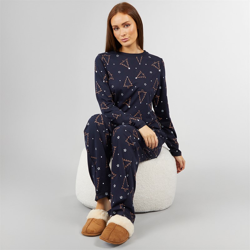 L'amore Couture Womens Christmas Tree Pyjama Navy