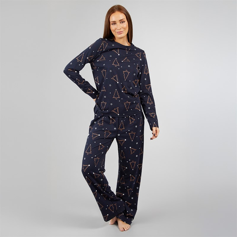 L'amore Couture Womens Christmas Tree Pyjama Navy
