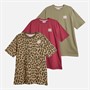 L'amore Couture Womens Three Pack Oversized T-Shirts Wine/Leopard/Khaki