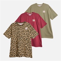L'amore Couture Womens Three Pack Oversized T-Shirts Wine/Leopard/Khaki