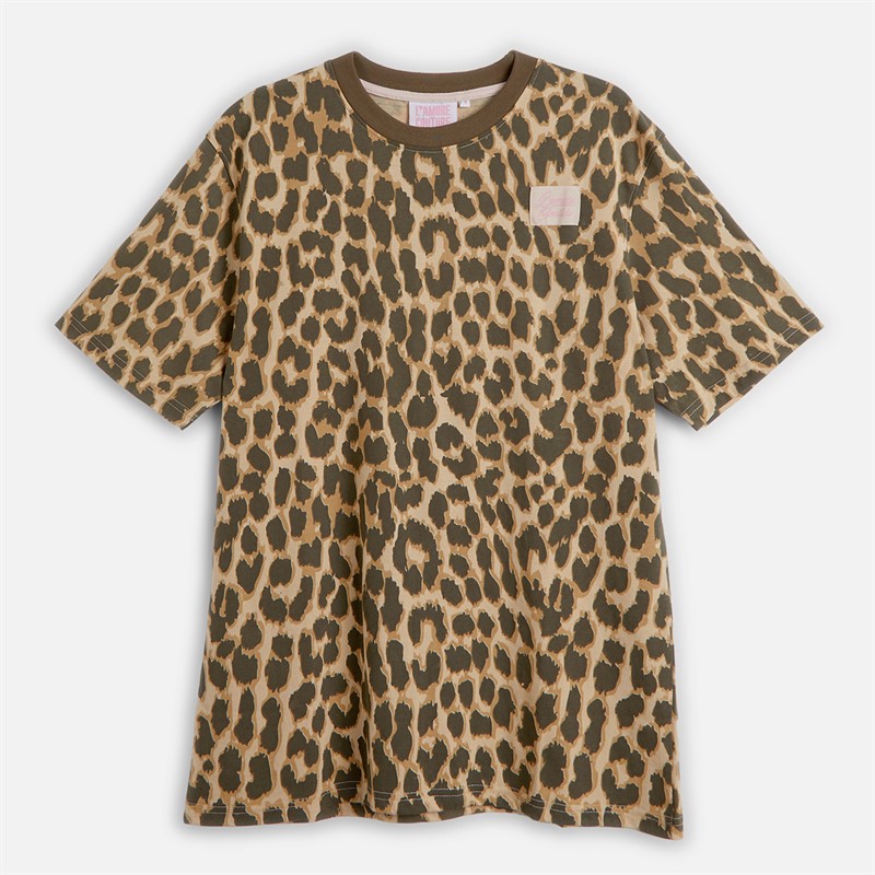 L'amore Couture Womens Three Pack Oversized T-Shirts Wine/Leopard/Khaki