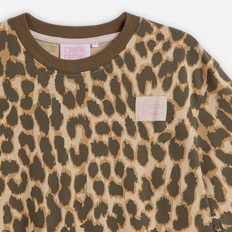 L'amore Couture Womens Three Pack Oversized T-Shirts Wine/Leopard/Khaki