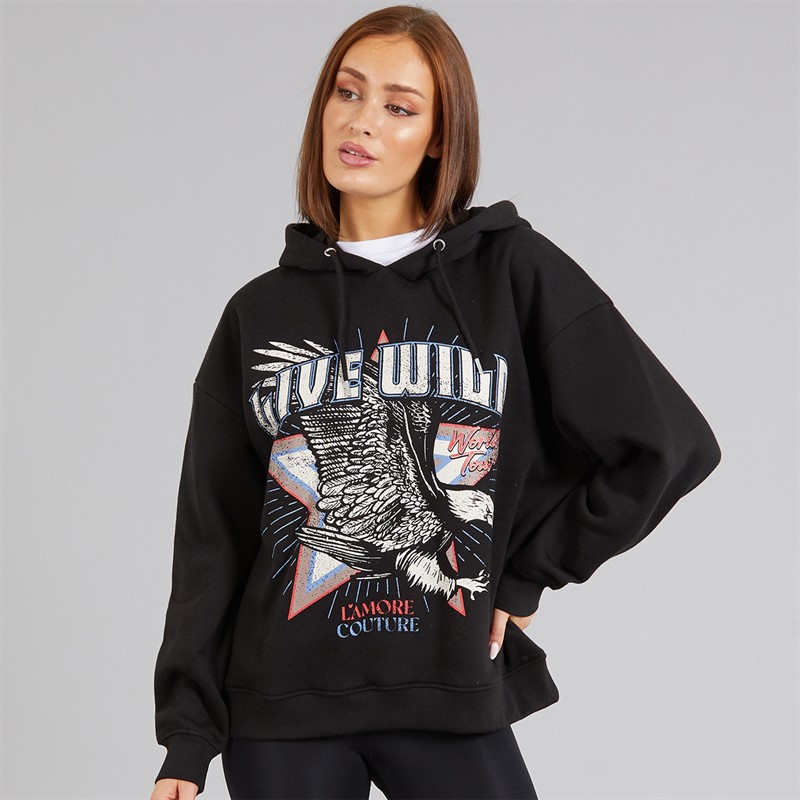 L'amore Couture Womens Live Wild Hoodie Black