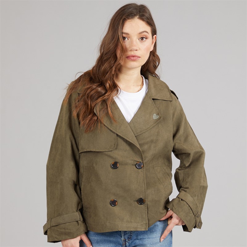 L'amore Couture Womens Olo Raglan Trench Jacket Khaki