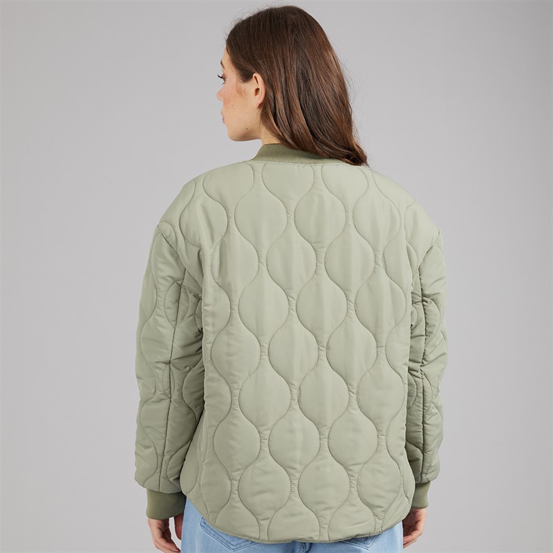 L'amore Couture Womens Mykonos Quilted Bomber Jacket Khaki