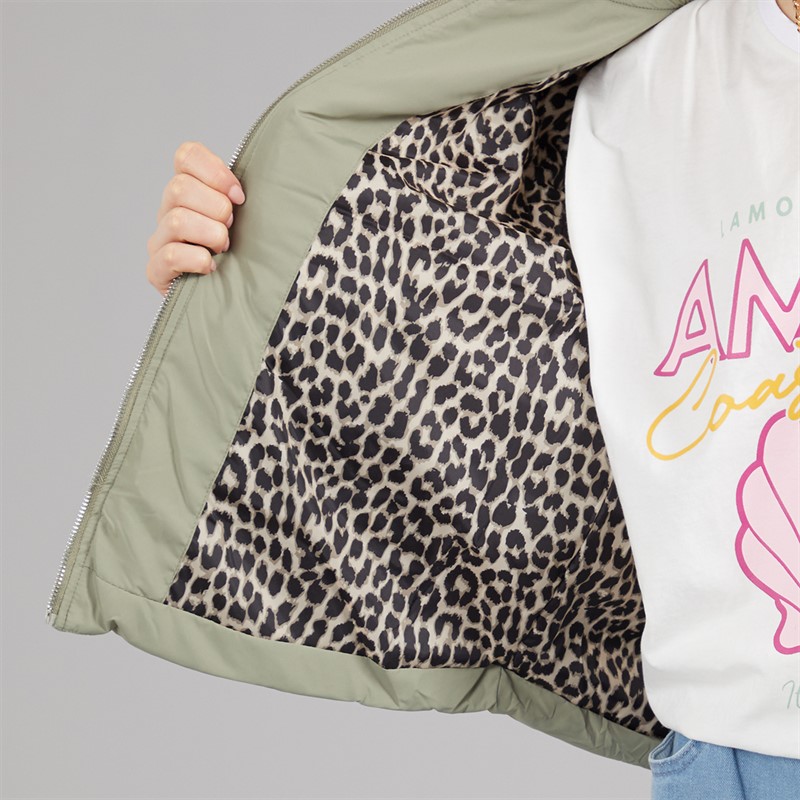 L'amore Couture Womens Mykonos Quilted Bomber Jacket Khaki