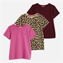 L'amore Couture Womens Malmo Three Pack T-Shirts Burgundy/Leopard/Hot Pink - Red Heart Outline