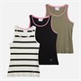 L'amore Couture Womens Chesca Three Pack Vests Khaki/Stripe/Black