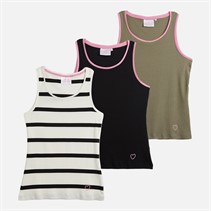 L'amore Couture Womens Chesca Three Pack Vests Khaki/Stripe/Black