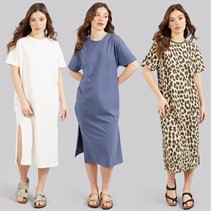 L'amore Couture Womens Liv Three Pack T-Shirts Dresses Petrol/Leopard/Cream