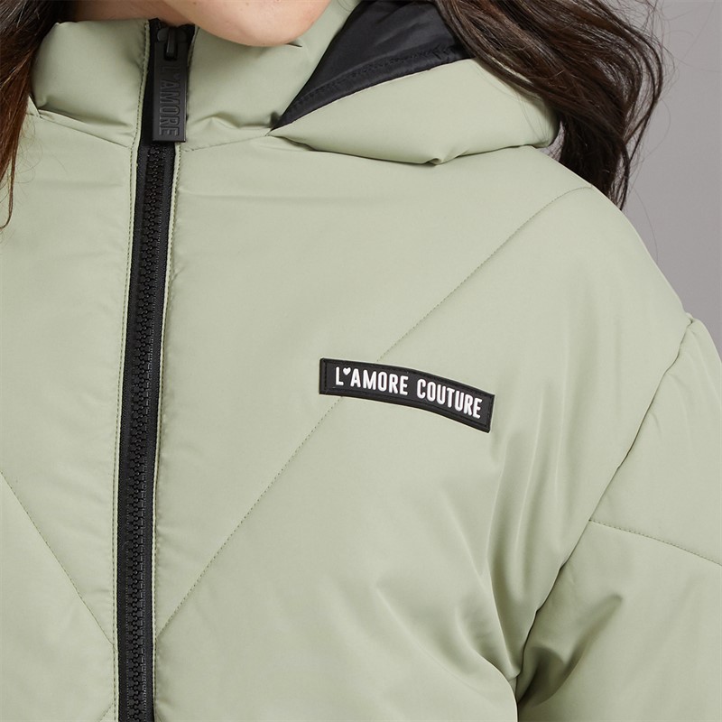 L'amore Couture Girls Franklin Short Puffer Coat Khaki