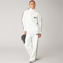 L'amore Couture Womens Sport Quarter Zip Sweatshirt And Wide Leg Joggers Tracksuit Oatmeal Marl