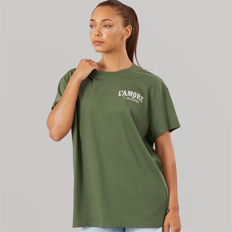 L'amore Couture Womens Meliora Oversized T-Shirt Khaki