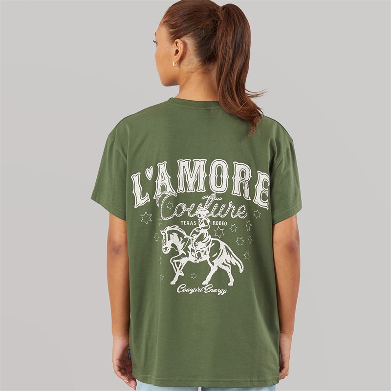 L'amore Couture Womens Meliora Oversized T-Shirt Khaki