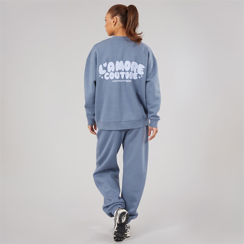 L'amore Couture Womens Breia Sweatshirt And Joggers Tracksuit Stone Blue