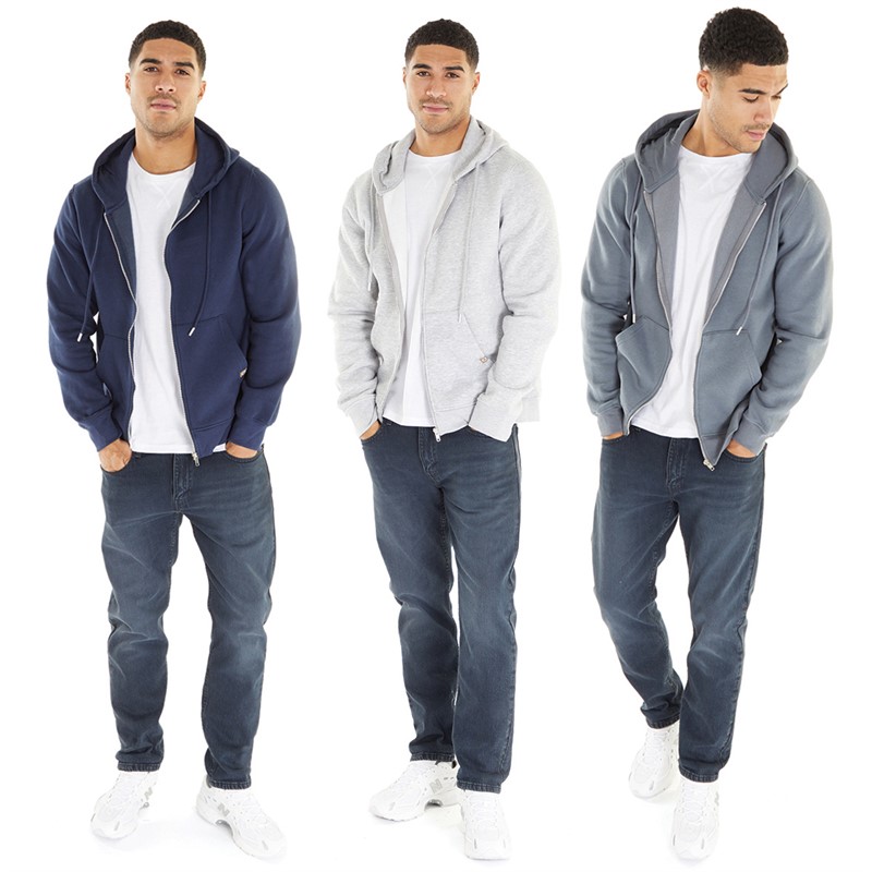 JUICE Mens Garret FZ Three Pack Hoodies Navy/Grey Marl/ Dark Grey