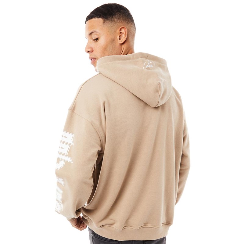 Couture Club Mens Band Logo Regular Hoodie Beige