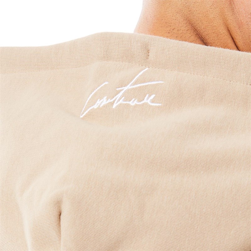 Couture Club Mens Band Logo Regular Hoodie Beige