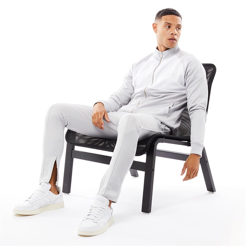 Couture Club Mens Signature Piped Poly Zip Through Sweatshirt Grey