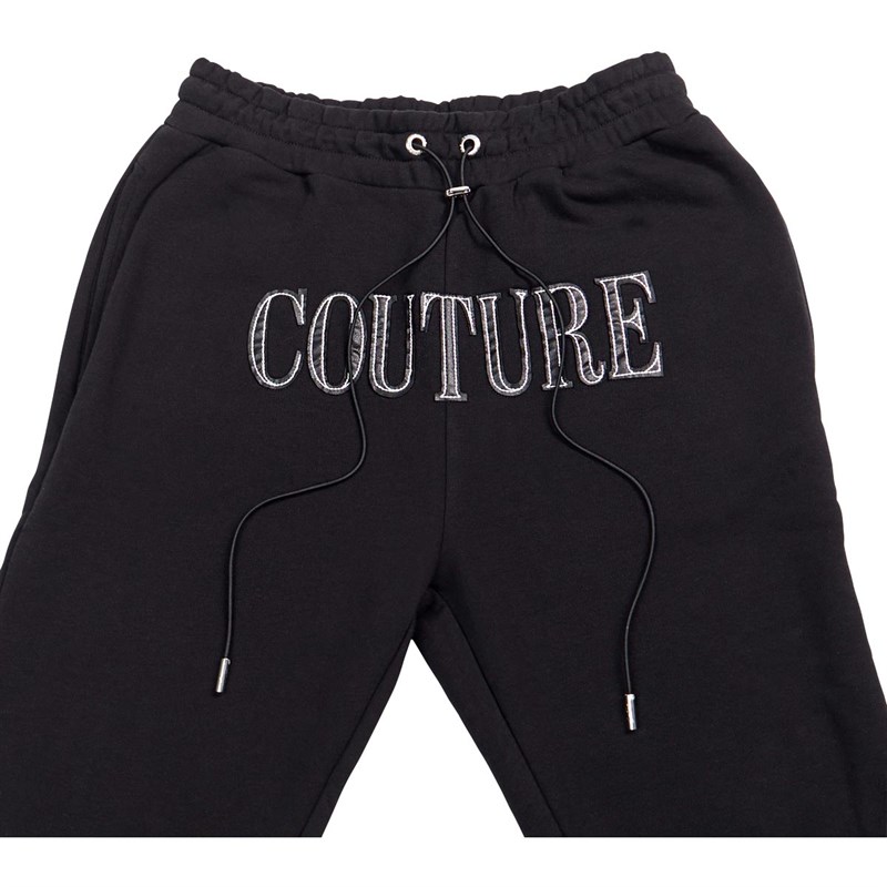 Couture Club Mens Leather Applique Regular Joggers Black