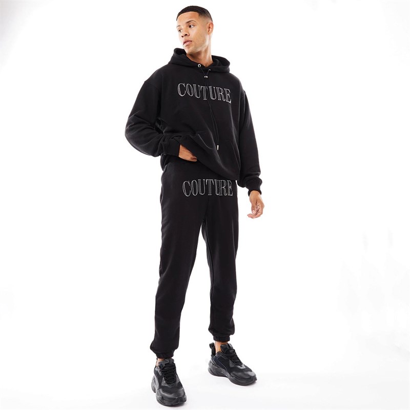Couture Club Mens Leather Applique Regular Joggers Black