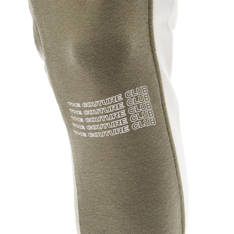 Couture Club Mens Wave Logo Contrast Panel Joggers Khaki