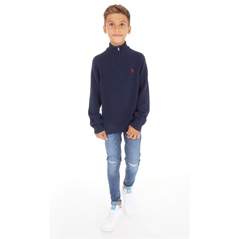 U.S. POLO ASSN. Boys 1/4 Zip DHM Knit Jumper Navy Blazer