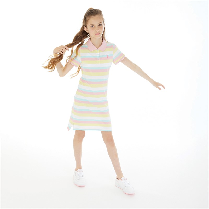 U.S. POLO ASSN. Girls Stripe Polo Dress Romance Rose
