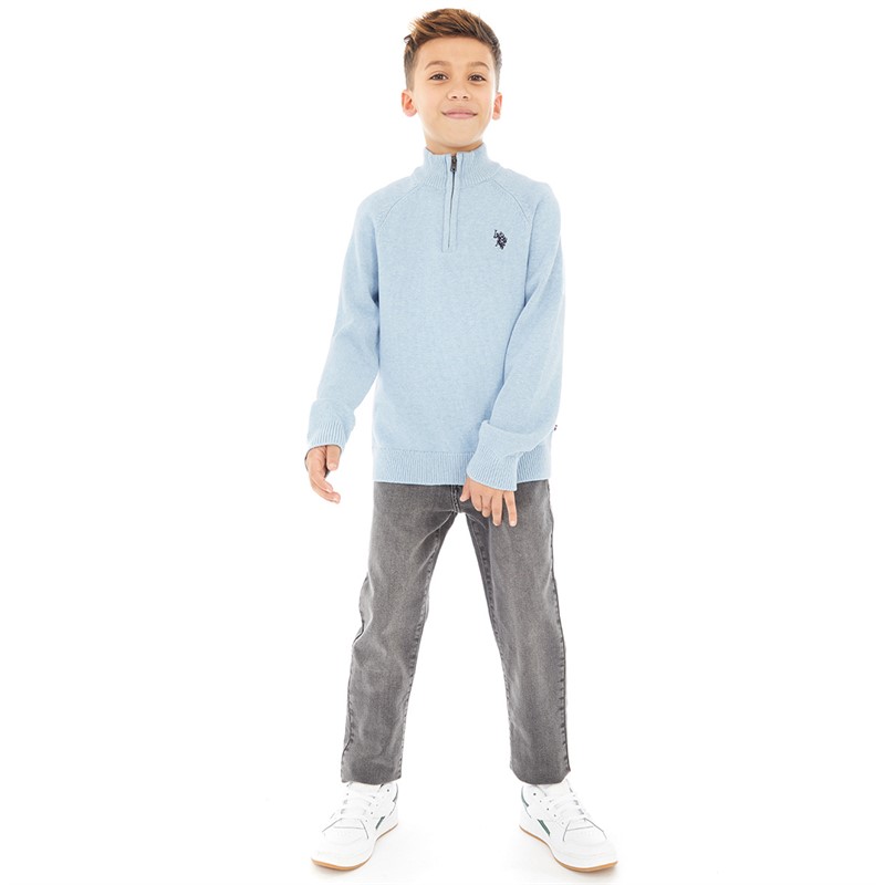 U.S. POLO ASSN. Boys 1/4 Zip Knit Jumper Parisian Blue Marl