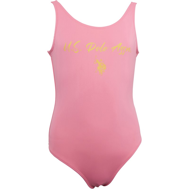 U.S. POLO ASSN. Girls Script Swimsuit Pink