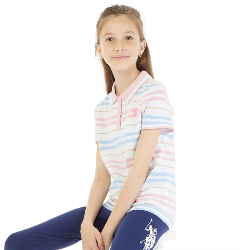 U.S. POLO ASSN. Girls Stripe Pique Polo Shirt Romance Rose