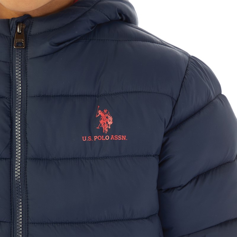 U.S. POLO ASSN. Boys Hooded Quilted Jacket Dark Sapphire Navy