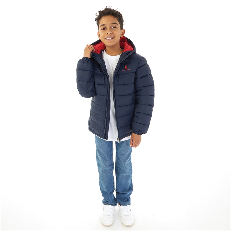 U.S. POLO ASSN. Boys Hooded Quilted Jacket Dark Sapphire Navy