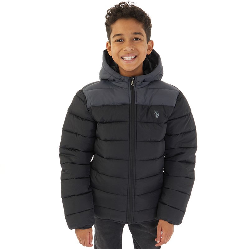 U.S. POLO ASSN. Boys Colour Block Yoke Puffer Jacket Black