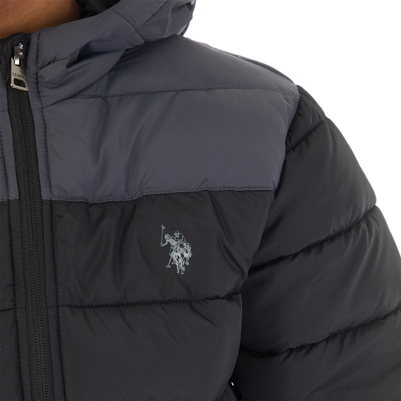 U.S. POLO ASSN. Boys Colour Block Yoke Puffer Jacket Black