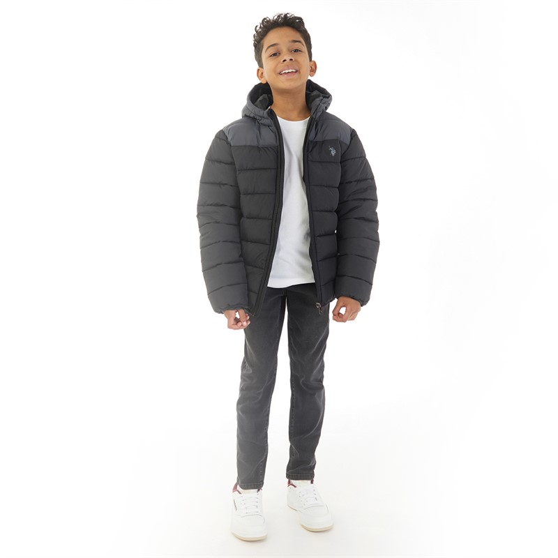 U.S. POLO ASSN. Boys Colour Block Yoke Puffer Jacket Black