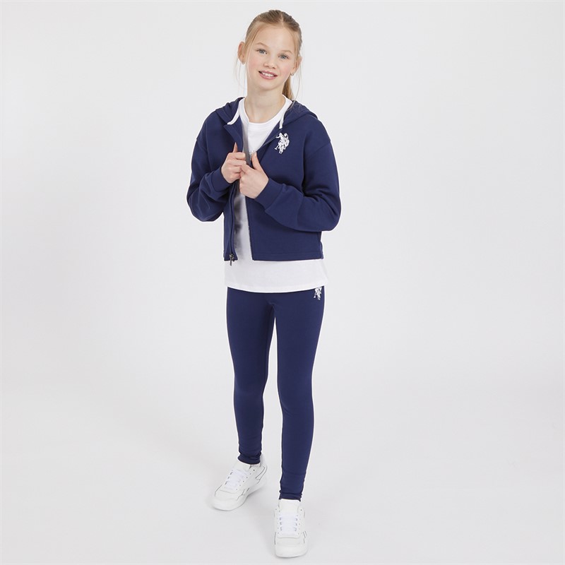 U.S. POLO ASSN. Girls Zip Through Hoodie And Leggings Tracksuit Medieval Blue - Size 14/15Y
