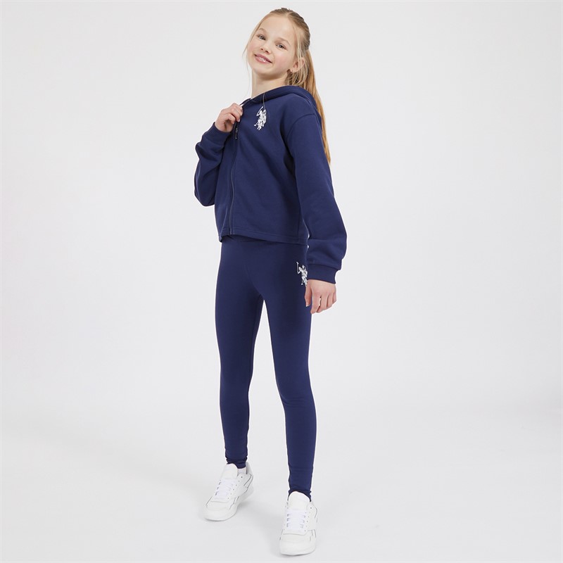 U.S. POLO ASSN. Girls Zip Through Hoodie And Leggings Tracksuit Medieval Blue