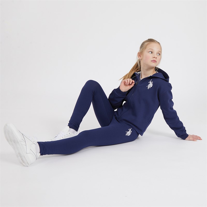 U.S. POLO ASSN. Girls Zip Through Hoodie And Leggings Tracksuit Medieval Blue