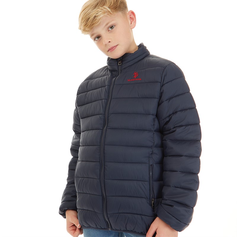 U.S. POLO ASSN. Boys Lightweight Quilted Jacket Dark Sapphire Navy/Haute Red