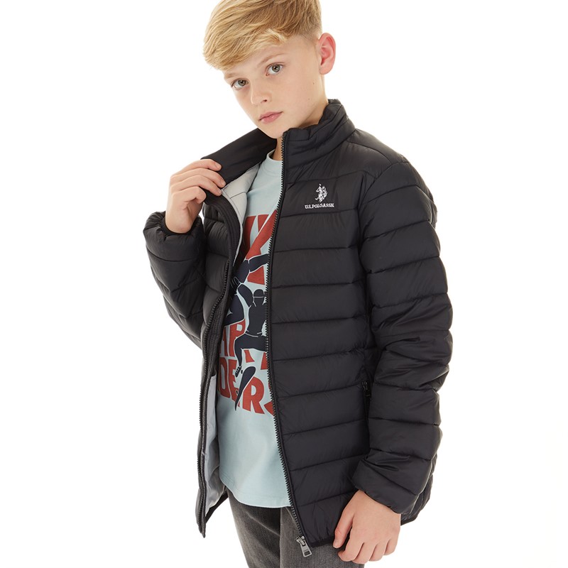 U.S. POLO ASSN. Boys Lightweight Quilted Jacket Black Bright White Dhm