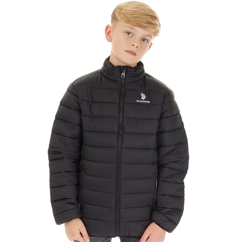 U.S. POLO ASSN. Boys Lightweight Quilted Jacket Black Bright White Dhm