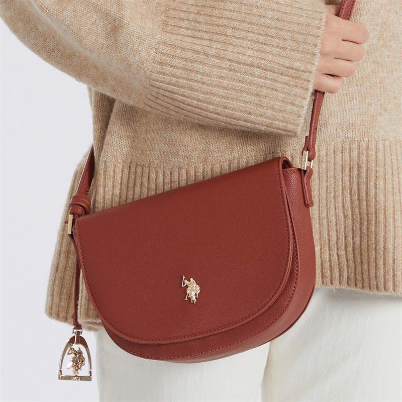 U.S. POLO ASSN. Womens Jones Flap Crossbody Bag Rust