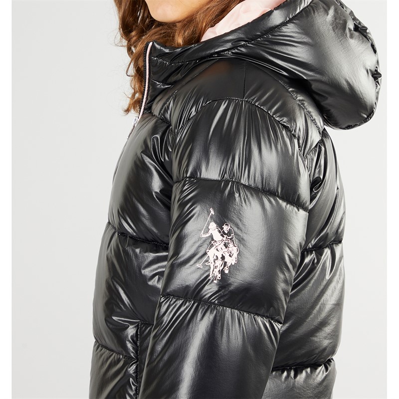 U.S. POLO ASSN. Mädchen Lange Stepp Jacke Schwarz