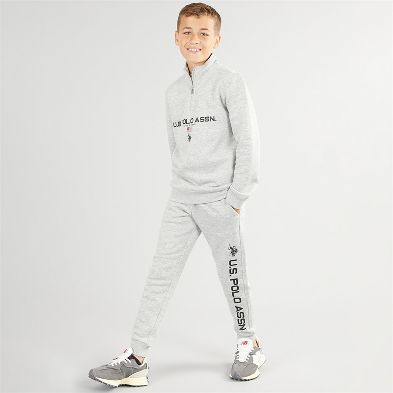 U.S. POLO ASSN. Boys Sport Logo BB 1/4 Zip And Joggers Tracksuit Set Mid Grey Marl