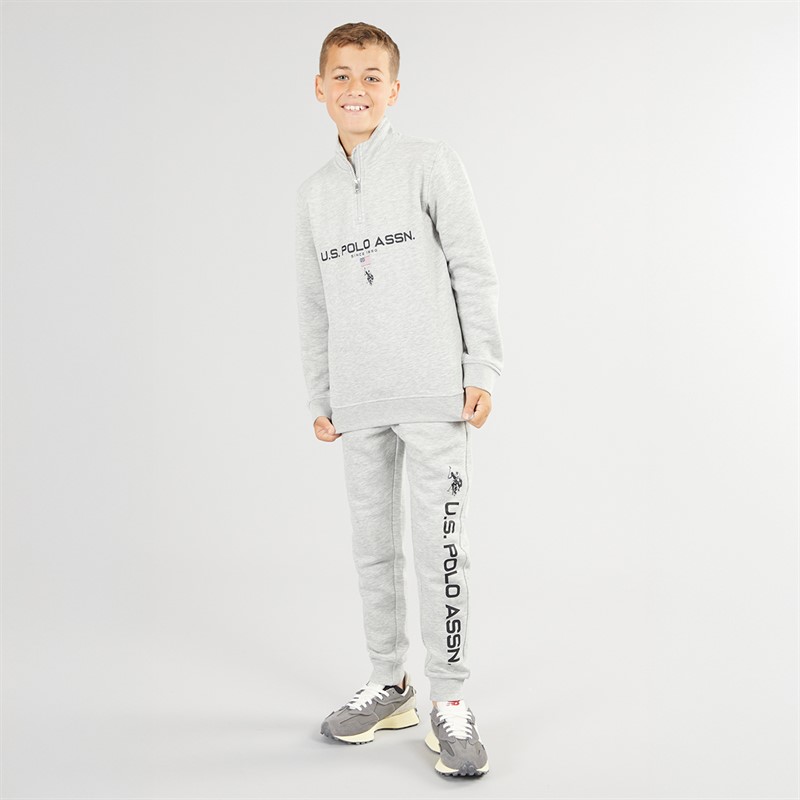 U.S. POLO ASSN. Boys Sport Logo BB 1/4 Zip And Joggers Tracksuit Set Mid Grey Marl